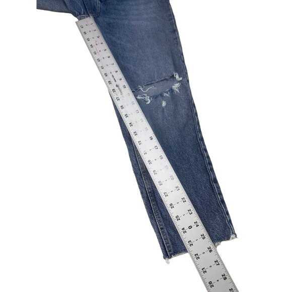 Zara High Rise Jeans Women 4 Blue Distressed Rigid Casual Contemporay Raw Hem - Picture 11 of 15